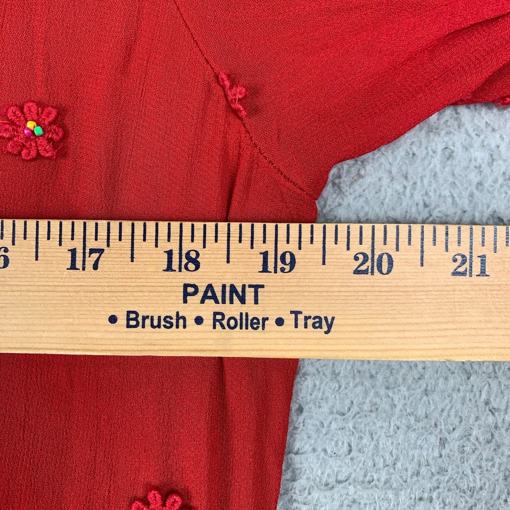 Farm Rio Maxi Dress Size XL Red Ruffle Long Sleeve Floral Appliqué Sheer Holiday - Picture 6 of 8